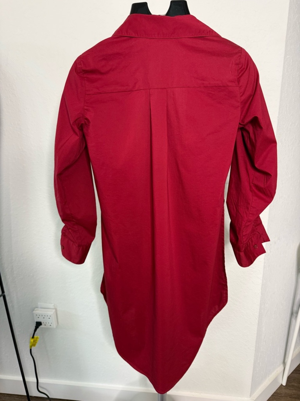 NY Collection Women Cotton Petite Burgundy Longline Button Up Tunic Shirt - Picture 6 of 12
